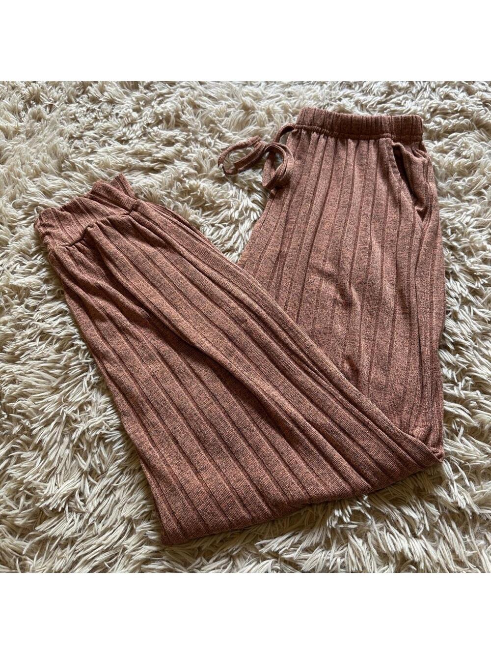Women's Ribbed Knit Lounge Pants with Drawstring Waist, Medium